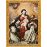 Italian school, 17th Century The Virgin giving the rosary to Saint Dominic and Saint Catherine of