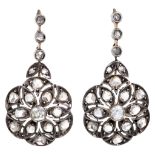 Belle Epoque diamond earrings, circa 1910 Gold and silver and old brilliant and rose cut diamonds,