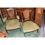A pair of Victorian mahogany and marquet