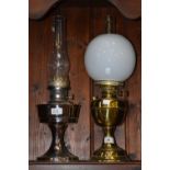 A brass oil lamp; Duplex twin burner, op