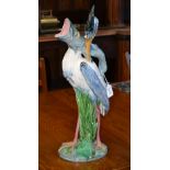 A Minton majolica Heron and Pike ewer, m