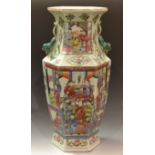 A Chinese Famille Verte hexagonal vase,