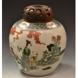 A Chinese Famille Verte ginger jar, deco