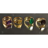 4 9ct gold rings with coloured stones (1