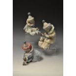 A set of three LLadro clowns, Pierrot wi