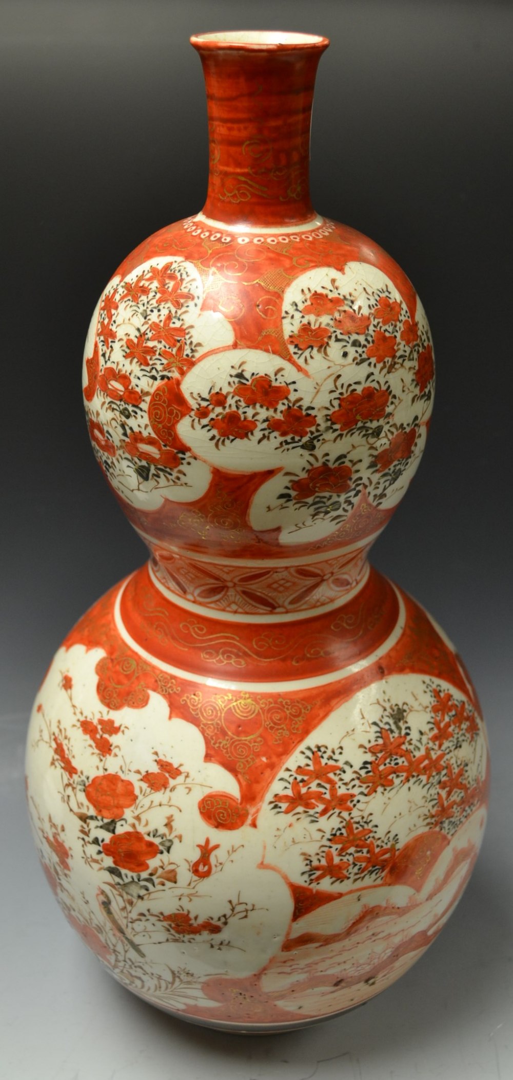 A large Japanese Kutani double gourd vas