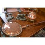 Metalware - a copper bed pan; a copper k