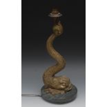A French bronze table lamp, cast as a do