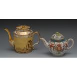 A French cylindrical teapot, painted wit