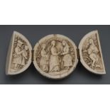 A 19th century French triptych ball, the hinged covers open to reveal a central scene carved in