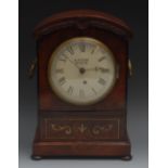 A Victorian mahogany and brass marquetry bracket timepiece, 15cm painted dial inscribed R E Webb/