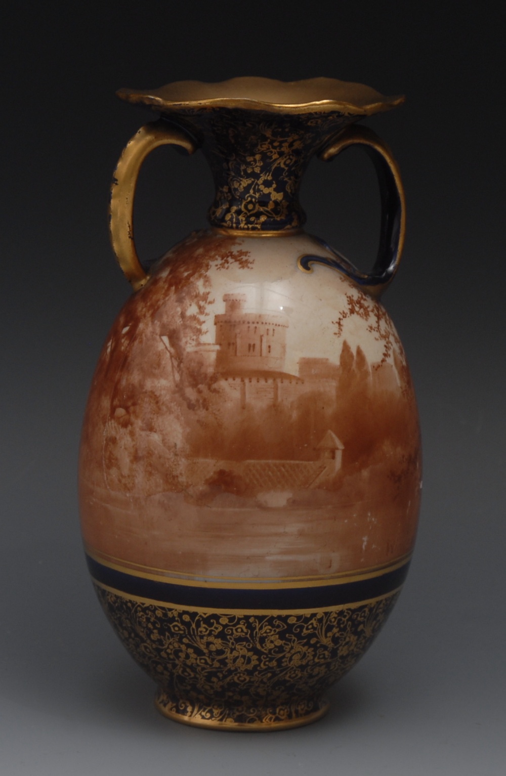 A Doulton Burslem named view two-handled