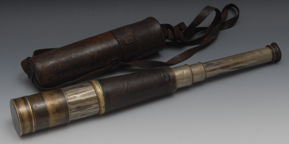 A 19th/early 20th century leather bound brass four-draw telescope, by Bailey, Birmingham, lens