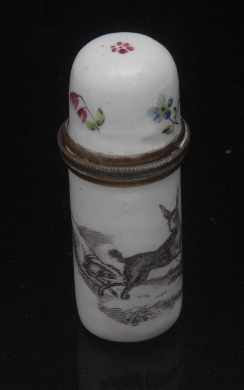 A Birmingham enamel cylindrical scent bo