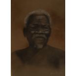 Maurice Sinclair Makhulu Bas, Portrait of an Aborigine signed, charcoal and chalk, 54cm x 38.5cm