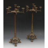 A pair of tall 19th century bronze five-