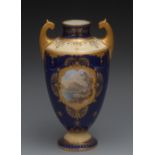 A Coalport two handled pedestal ovoid va