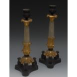 A pair of gilt and dark patinated bronze