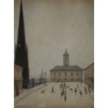 After Laurence Stephen Lowry RA (1887-1976) Old Town Hall, Middlesbrough, coloured reproduction,