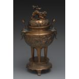 A Chinese bronze censer and cover, templ