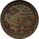 A pair of Chinese circular textile panel