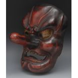 A Japanese lacquered noh mask of Tengu,