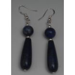 A pair of Lapis Lazuli drop earrings, th