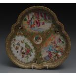 A Cantonese shaped trefoil tray, painted
