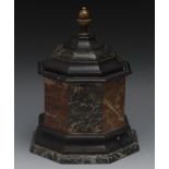 A 19th century specimen marble octagonal country house octagonal tobacco urn, brass acorn finial,