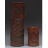 A tall Chinese bamboo bitong brush pot,