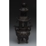 A Japanese dark patinated bronze koro, l