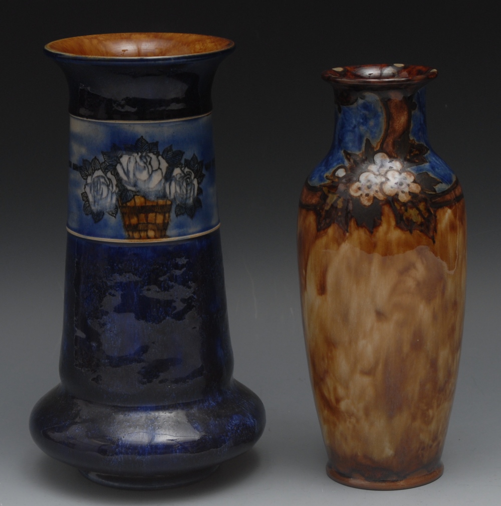 A Royal Doulton baluster vase, the mottl