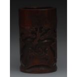 A Chinese bamboo bitong brush pot, carve