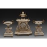 A French alabaster clock garniture, 8cm