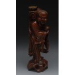 A Chinese carved boxwood figural lamp, o