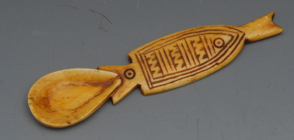 Tribal Art - an Inuit bone spoon, carved