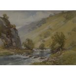 Harold Gresley (1892 - 1967) Stepping Stones, Dovedale, Derbyshire signed, watercolour, 27.5cm x