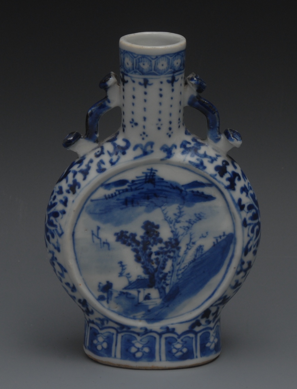 A Chinese moon flask, painted in undergl