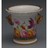 A Rockingham cylindrical vase, painted i