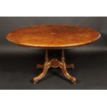 A Victorian burr walnut oval breakfast t