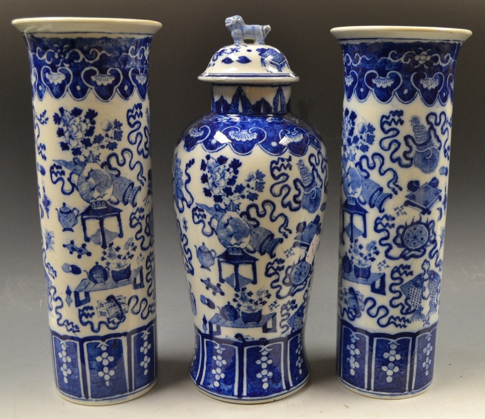 A Chinese under glazed blue three piece