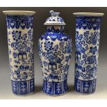 A Chinese under glazed blue three piece