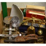 A brass companion set; a set of bellows;