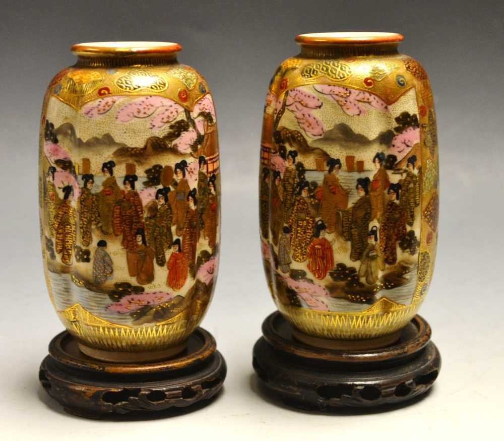 A pair of small Japanese satsuma vases,