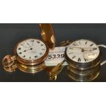 A silver pocket watch; another gold plat