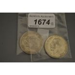 Two George V half crowns, 1914 and 1918