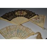 A Victorian ivory and fabric fan, centra