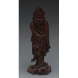A Chinese hardwood carving, of a monk, h