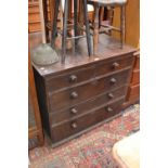 A Victorian oak chest of drawers, two short over three long, turned handles. (Formerly the top half