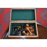 A 19th century composed boxwood and ebony Staunton pattern chess set, most pieces weighted and the